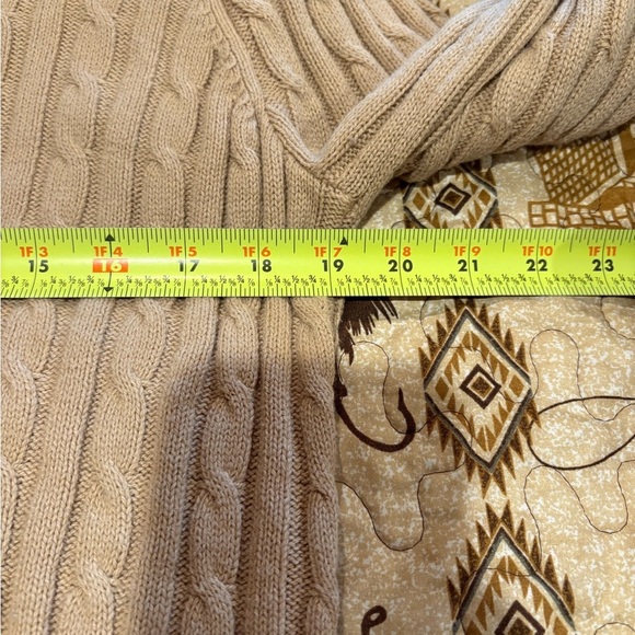 Chaps tan cable knit sweater with a collared, button-front design women’s M - Picture 6 of 9